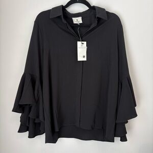 Tuckernuck Black Norah Bell Sleeve Top button-down shirt XL